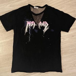 Open Chest with Mesh Oversized T-Shirt in Black